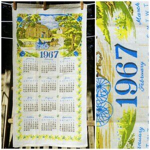 VTG 1967 Calendar Towel Colonial Horse & Buggy in Summer Birthday Housewarming